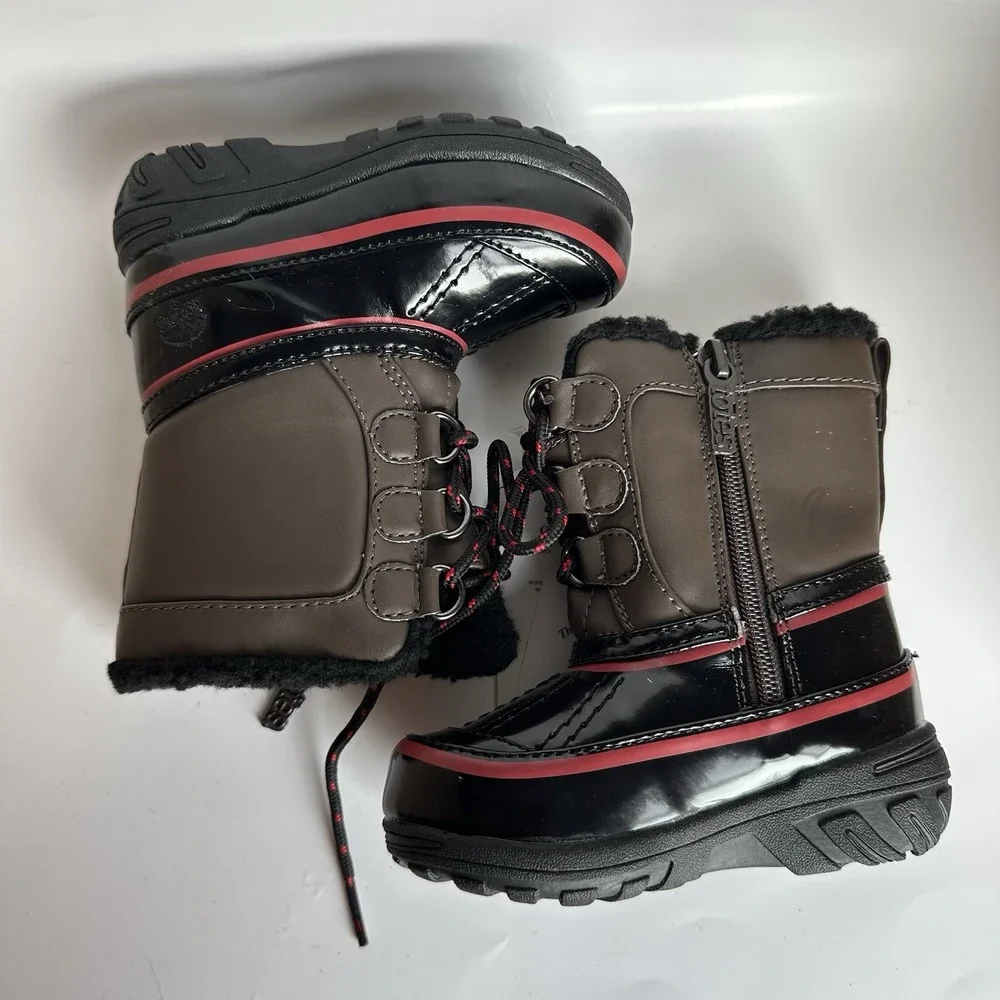 NWT Totes Kids Toddler Brown Black Winter Waterproof Insulated Boots Size 6